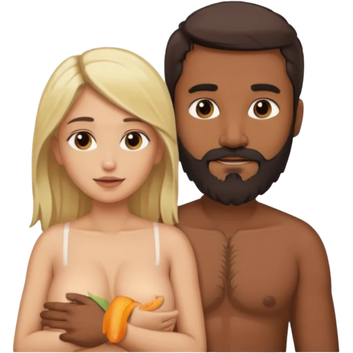 Indian man with beard holding naked blonde woman vagina emoji