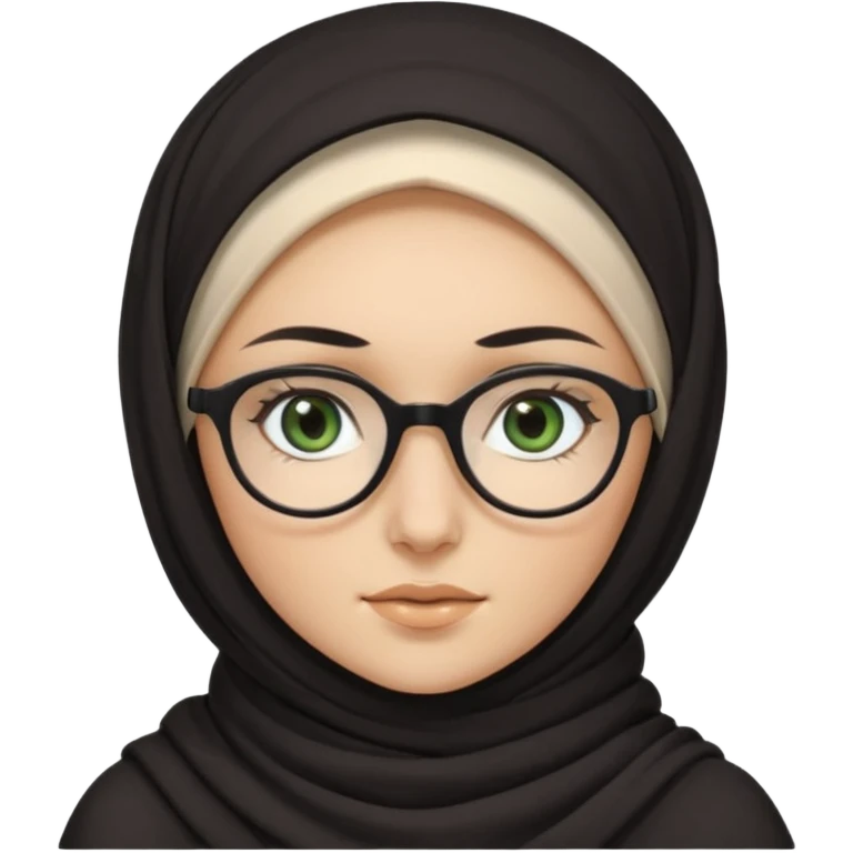 White hijabi girl with black eyes and black long hair white girl and black eyes wearing glasses and a white skin girl with curly honey hair and green eyes emoji