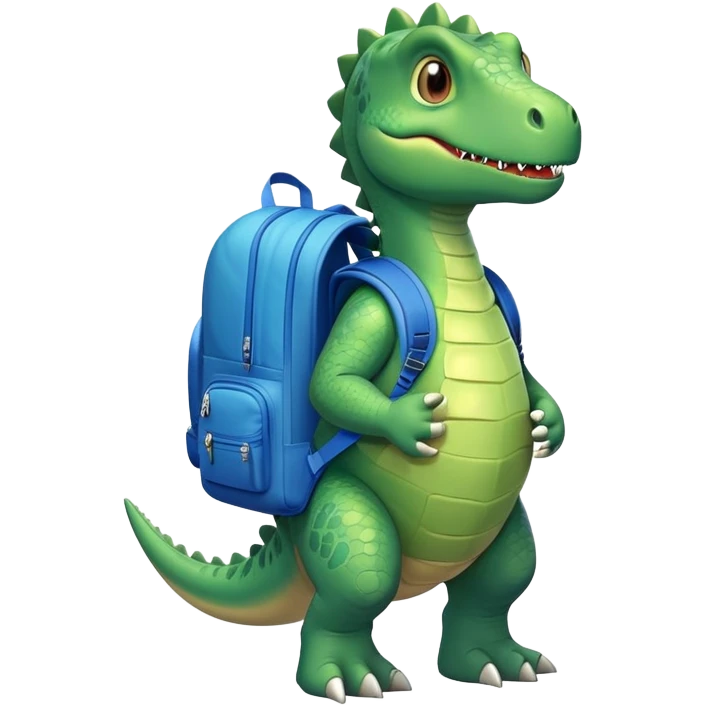 green dinosaur wearing a blue back pack emoji