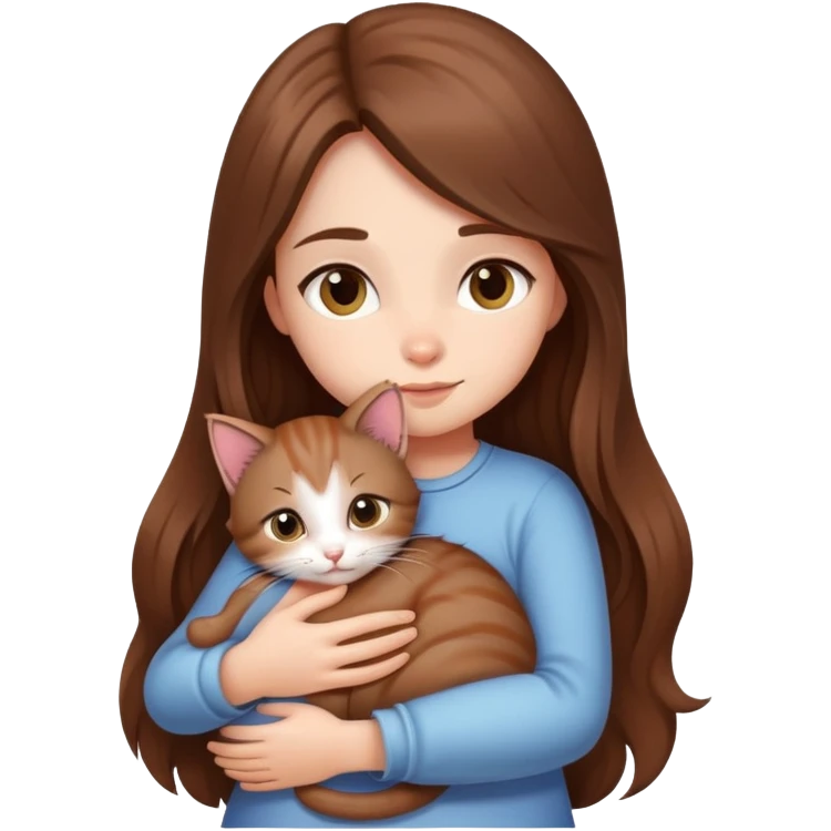 A girl with long  hair tightly hugged a kitten emoji