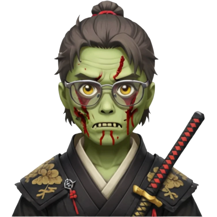 zombie samurai with glasses, highlight the glasses, more visible emoji