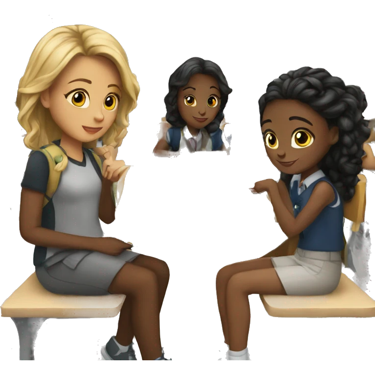 Black Jenna sits with white Emma at school during lunch  emoji