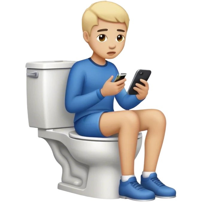 Sitting on toilet texting “no” emoji