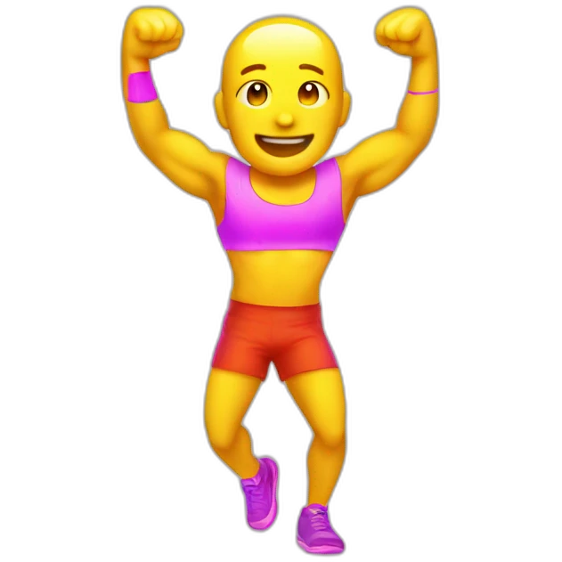 Fit, playful emoji-man with vivid neon glow, exuding a cheerful aura, and strong, lively posture.”  emoji