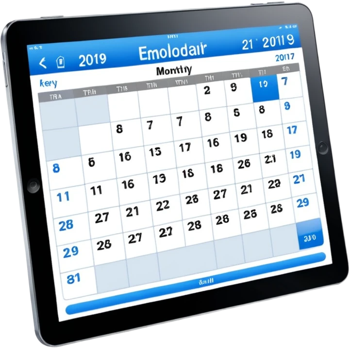Digital calendar on tablet screen emoji