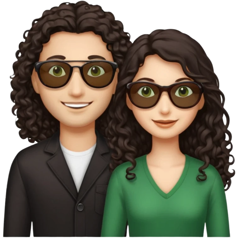 Two besites in sunglasses, 1: long ironed straight darkbrown hair, green eyes, 2: long curly darkbrown hair, brown eyes emoji