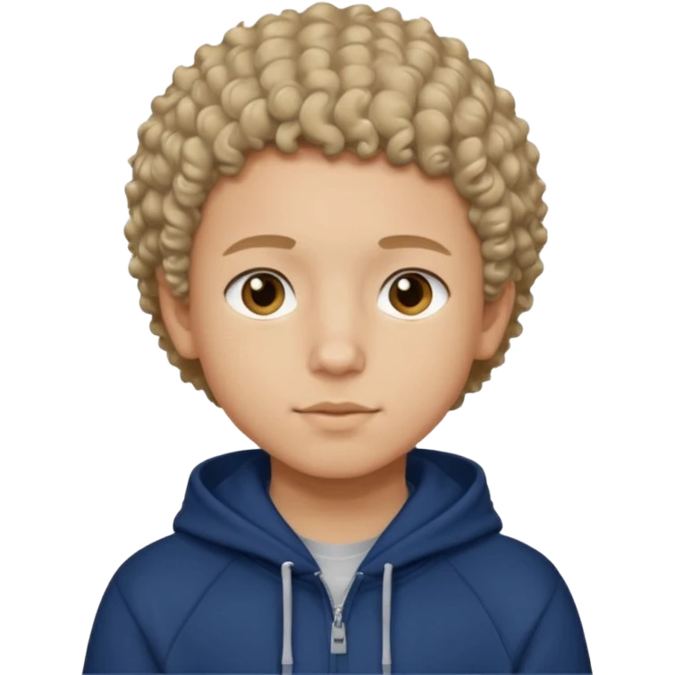 Boy with short curly hair and navy blue hoodie emoji