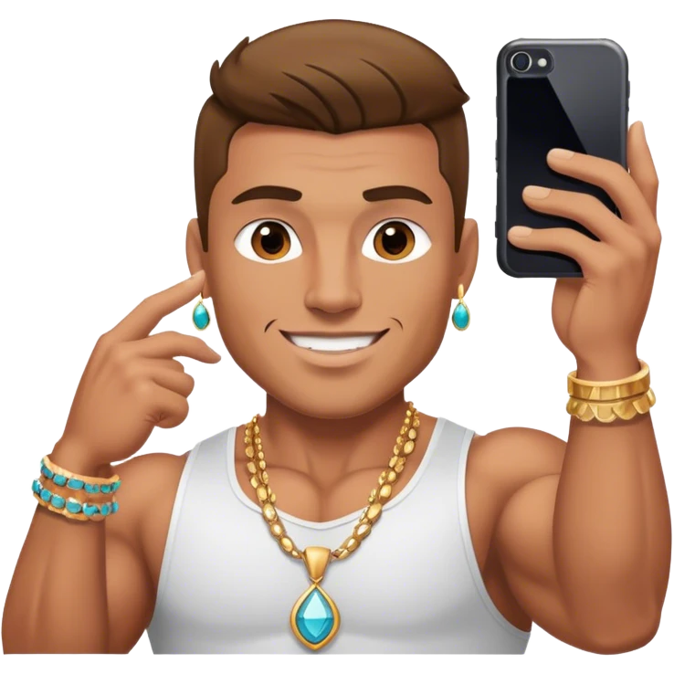 muscular man selfie with jewelry emoji