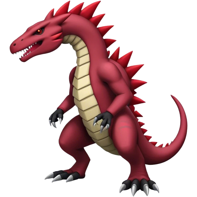 Badass cool edgy black and red salazzle-tyranitar-hybrid, full body emoji