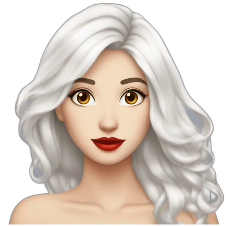 beautiful-young-woman,white-hair,long-hair,white-skin,oval-face, redlips, cocktail dress emoji