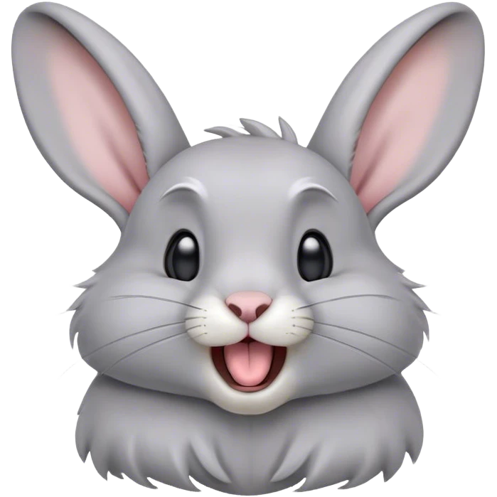 Cinematic Cute Yawning Grey Rabbit Portrait Emoji, Head tilted slightly with a dramatic, wide-open yawn, showcasing a smooth grey fur with a refined finish, floppy ears slightly drooping, round grey eyes barely open in drowsy contentment, Simplified yet irresistibly adorable features, highly detailed, glowing with a soft, cozy glow, high shine, relaxed yet expressive, stylized with a touch of whimsy, bright and endearing, soft glowing outline, capturing the essence of a sleepy yet affectionate bunny, so drowsy it feels like it could stretch out of the screen and curl up for a nap! emoji