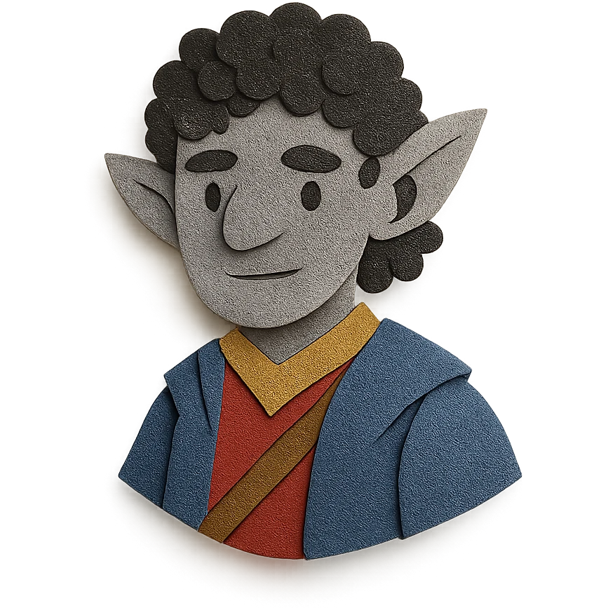 DnD firbolg with grey skin and black curly hair emoji