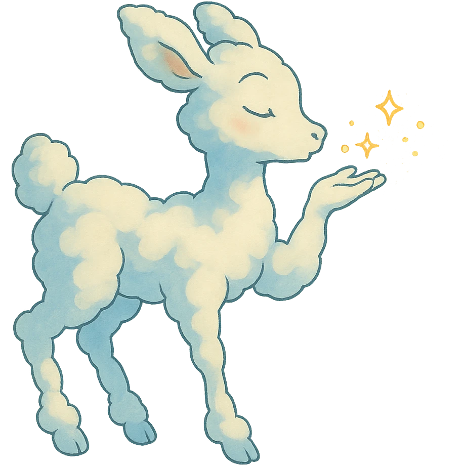 gentle Ghibli-inspired cloud doe sending a sparkling kiss emoji