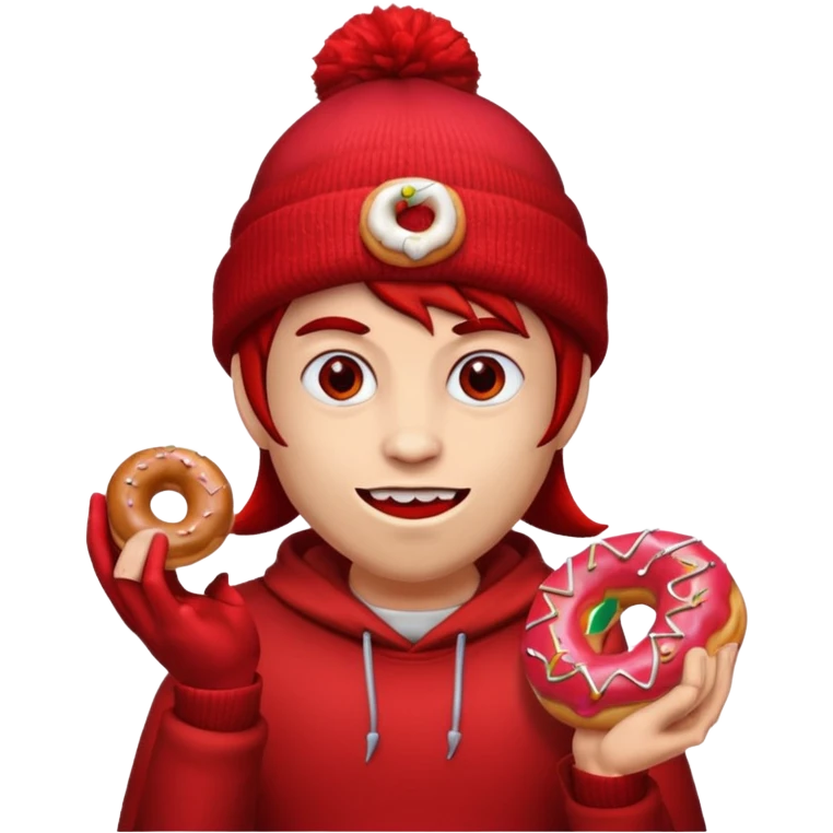 devil wearing beanies holding donut emoji