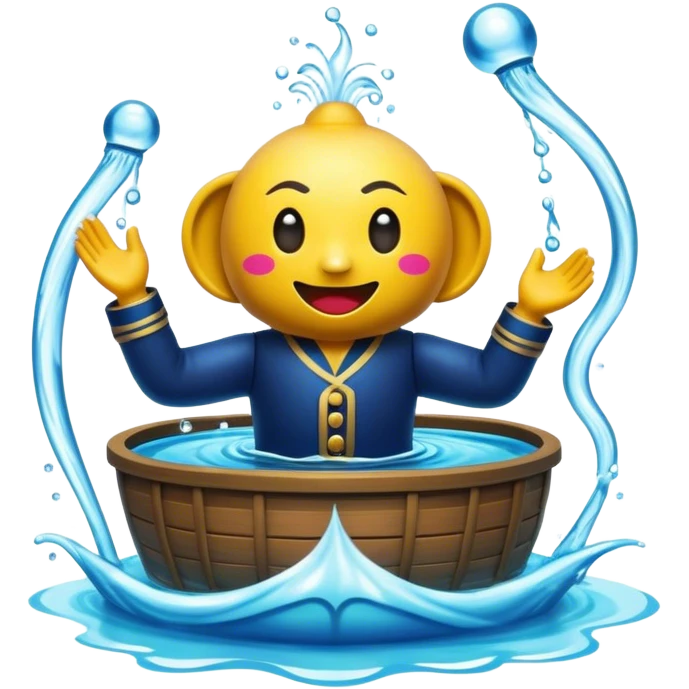 Cinematic Realistic Water Puppetry Pop Culture Emoji, depicted as a whimsical scene of traditional water puppetry rendered with dynamic textures and playful lighting. emoji