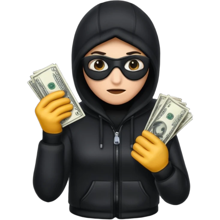 Robber with money na mão direita com uma blusa de frio preta  emoji