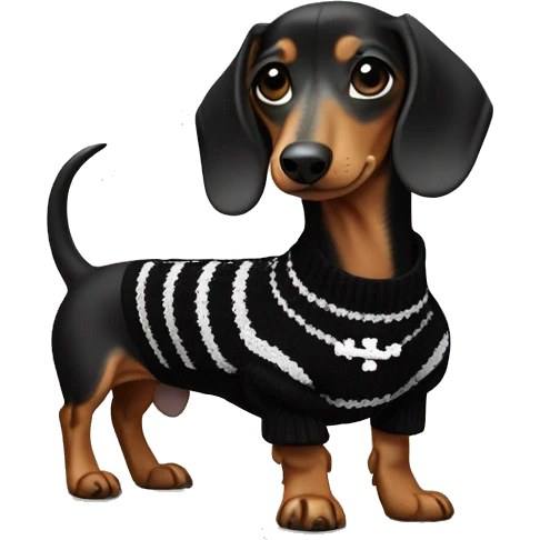 Dachshund wearing black and white Sweater with chanel logo  emoji