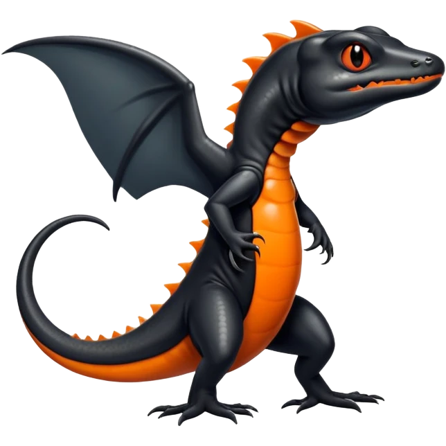 A black Salandit-newt-hybrid-Fakémon-creature with orange belly emoji