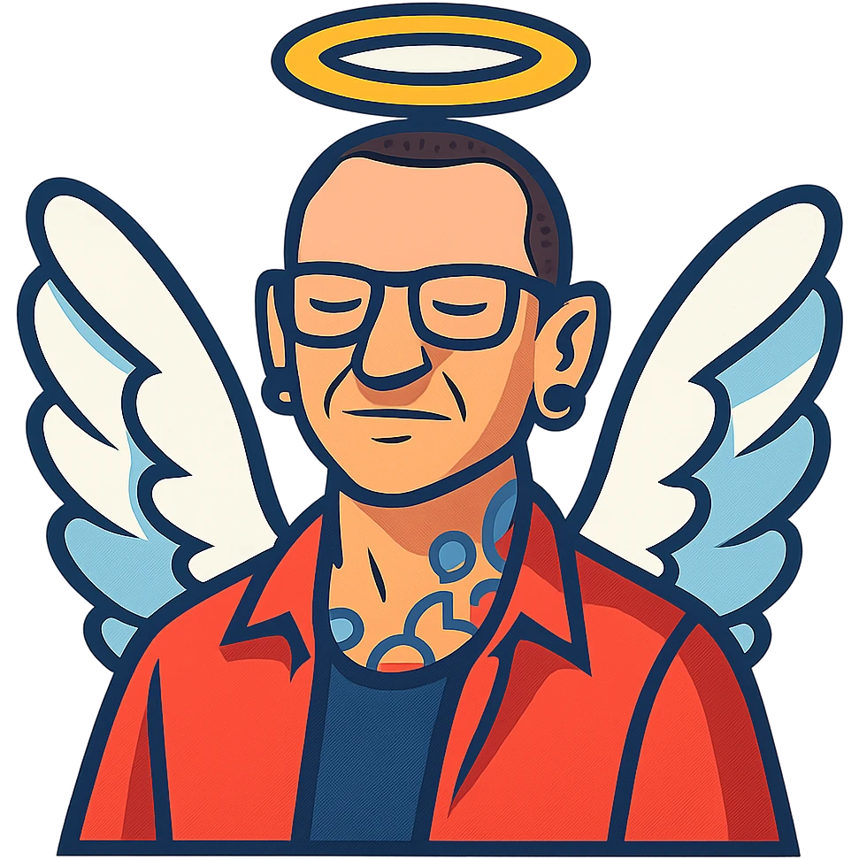 Chester Bennington from Linkin Park with a holy halo and angelic wings emoji