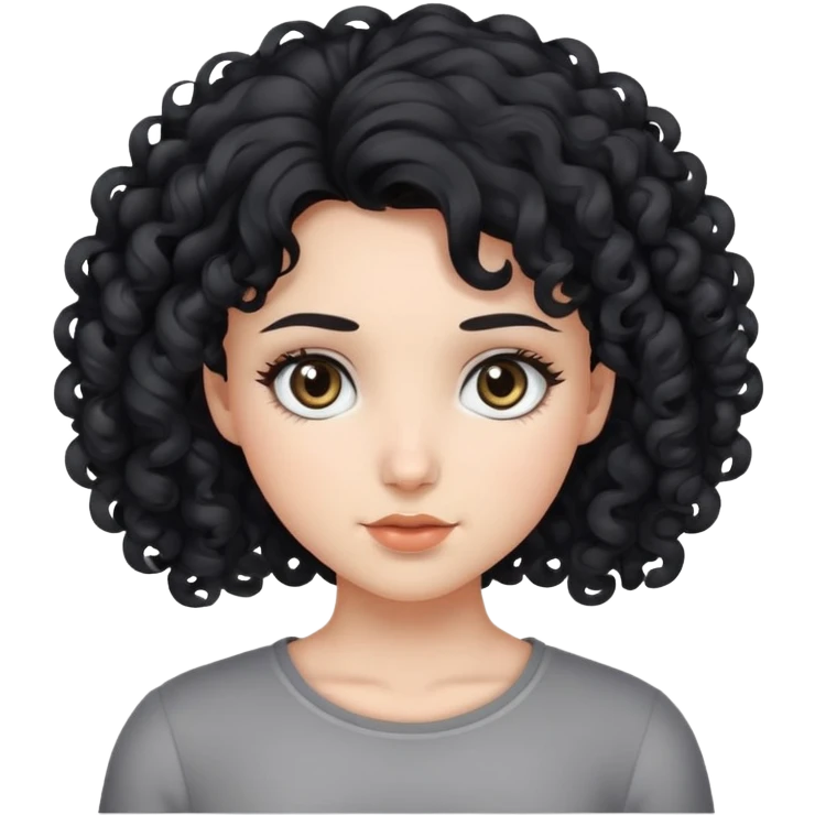 a girl with curly black hair and gray eyes  emoji