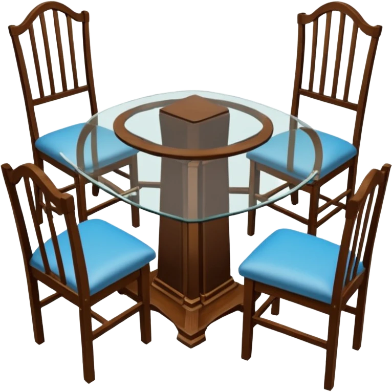 A glass topped ding table with 2 side benches and 2 thrones at the ends emoji