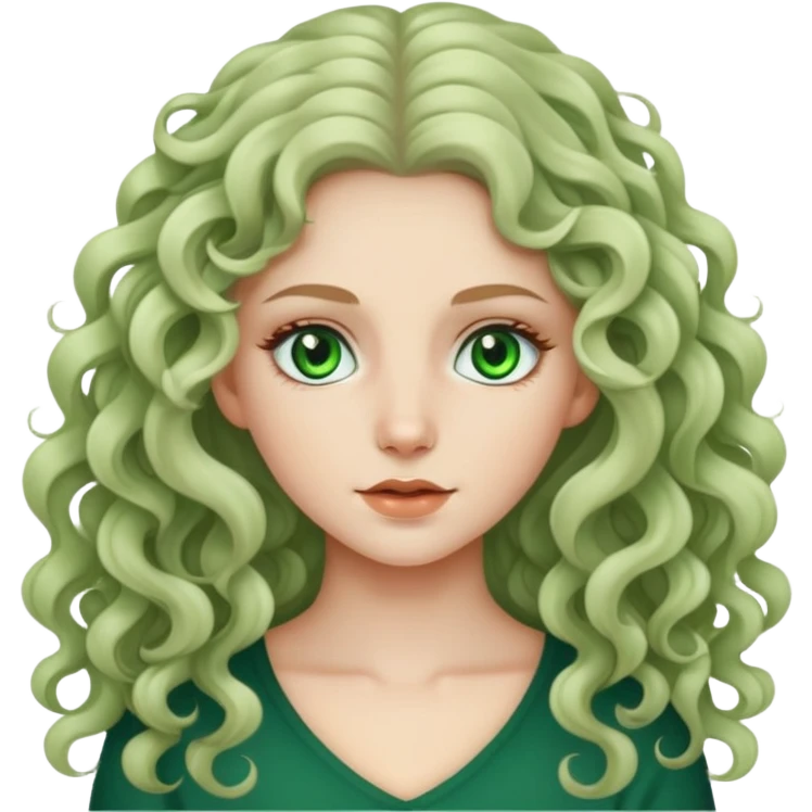 white skinned girl with long curly hair and green eyes emoji
