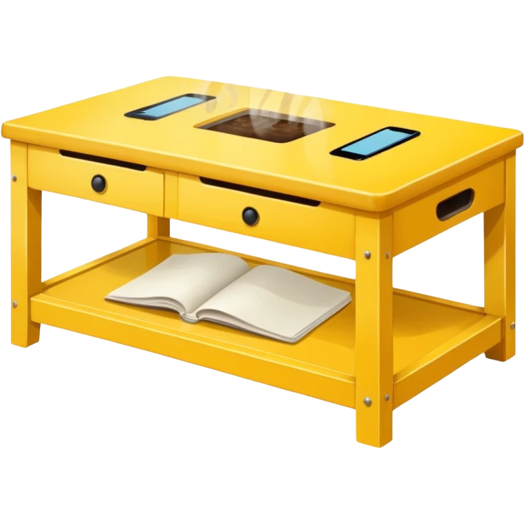 yellow coffe table, coffee on top
 emoji