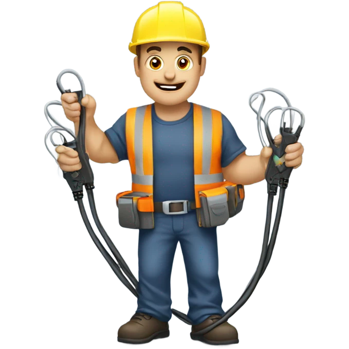 electrician holding two cables, electricity between them emoji