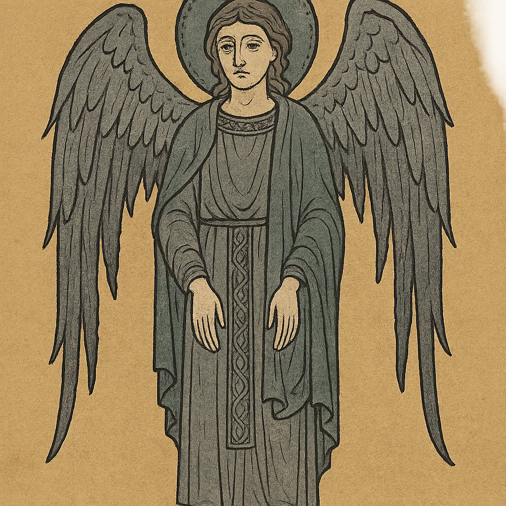 A fallen angel with tattered wings, dark and moody atmosphere, inspired by a famous painting emoji