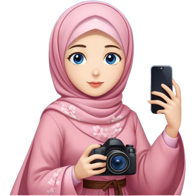 Turkish beautiful finish Konya girls blue eyes with lovely cherry blossom hijab long tail dress and she takes photo from sky emoji