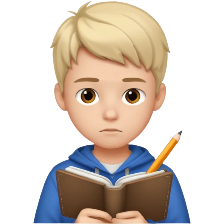 Teen boy drawing in notebook emoji