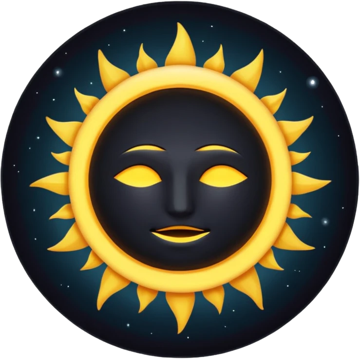 Eclipse – Dark moon covering sun, glowing corona, no face emoji