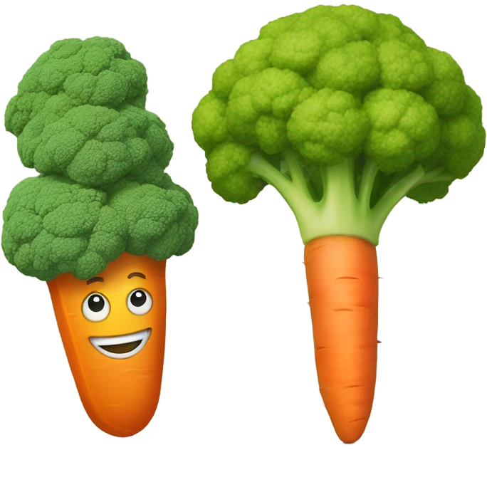 A broccoli who laugh with a carrot  emoji