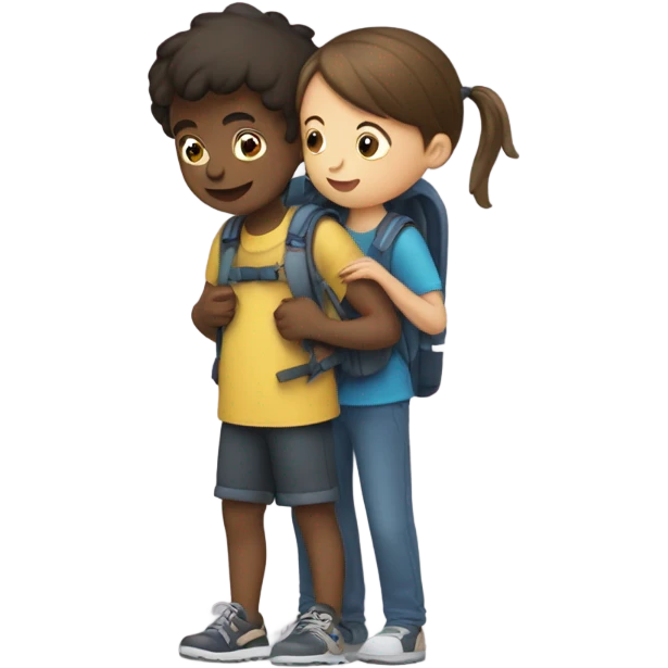 a girl taking off a tired boys backpack emoji