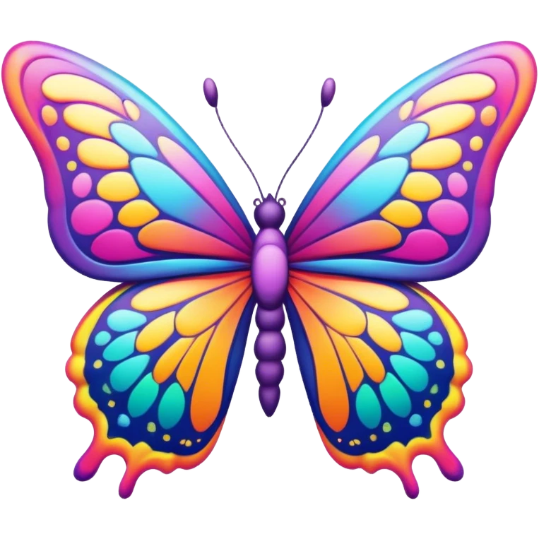 3D, psychedelic colored hippie style border with a butterfly emoji