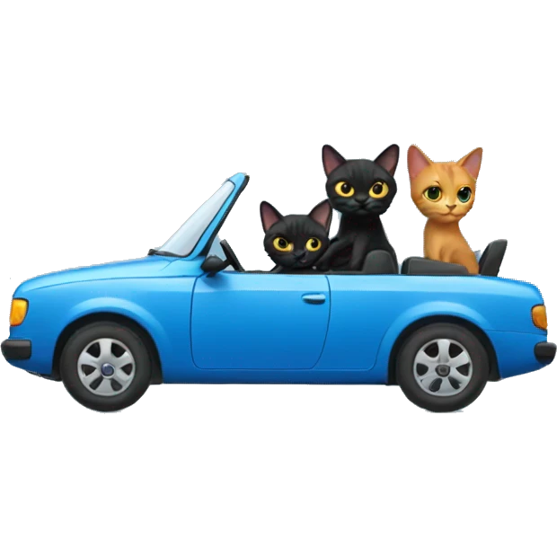 2 black cats with read head girl driving blue car emoji