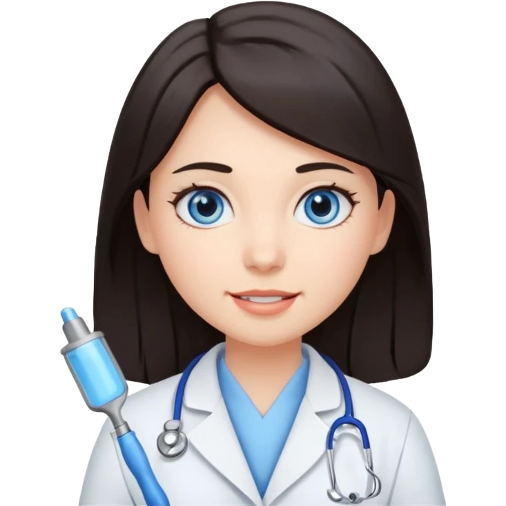 сгенерируй девушку стоматолога с темными волосами и голубыми глазами emoji