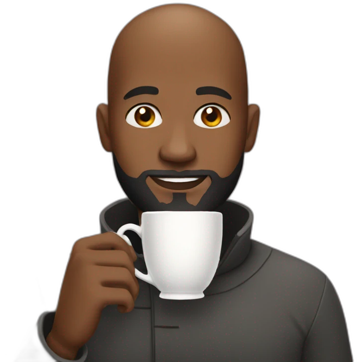 Black bald man with a beard drinking tea emoji
