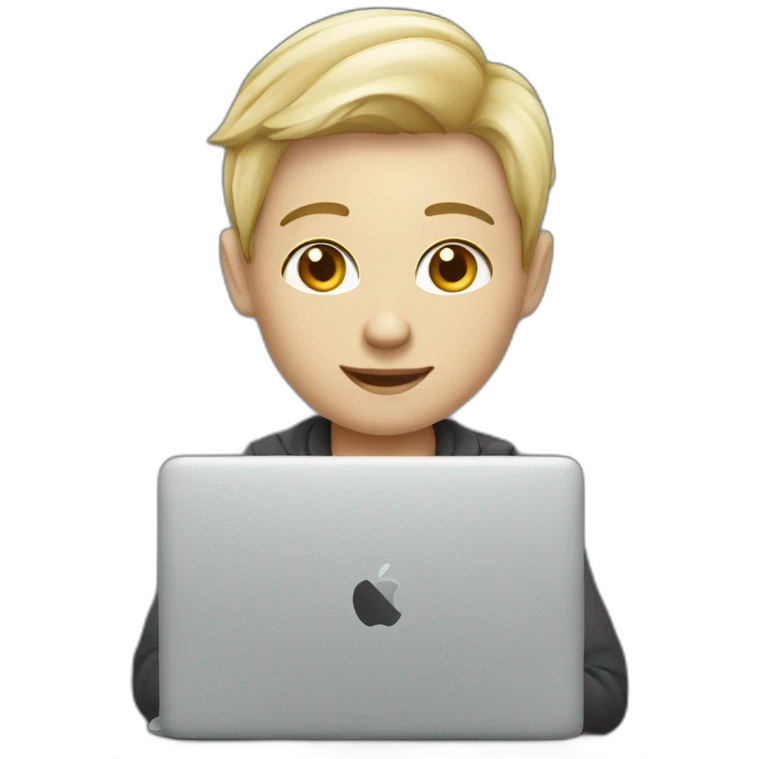 a white skinned young entrepreneur sitting using macbook emoji