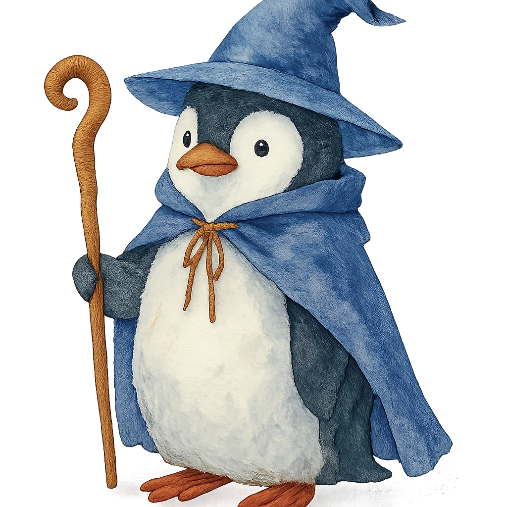 watercolor style penguin wizard emoji