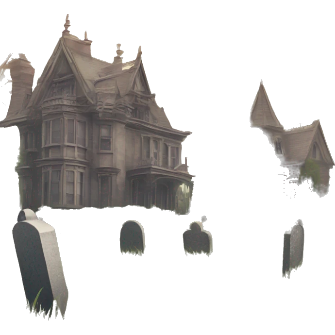 Romantically overgrown Haunting graveyard grass field at Victorian mansion emoji