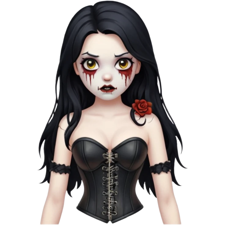 zombie girl, long black hair and corset emoji