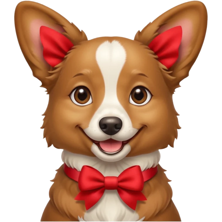 Собака породы Аусси с красным бантом улыбается в стиле ios emoji