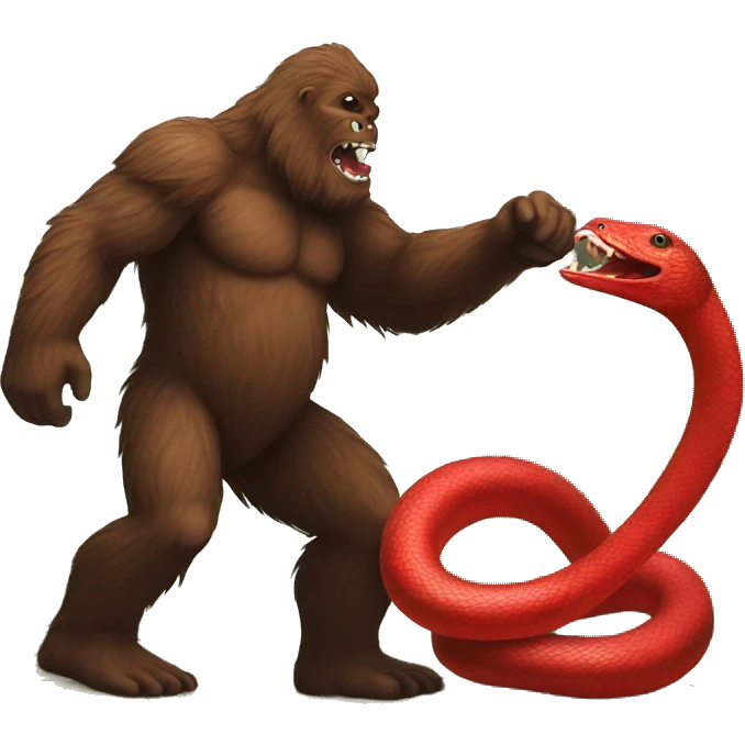 Bigfoot fighting a red snake  emoji