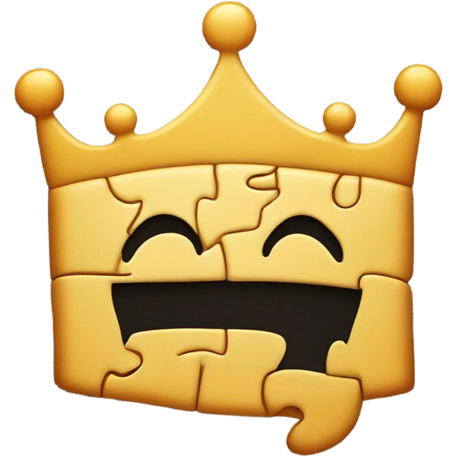 Puzzle piece with crown with simple smile face emoji