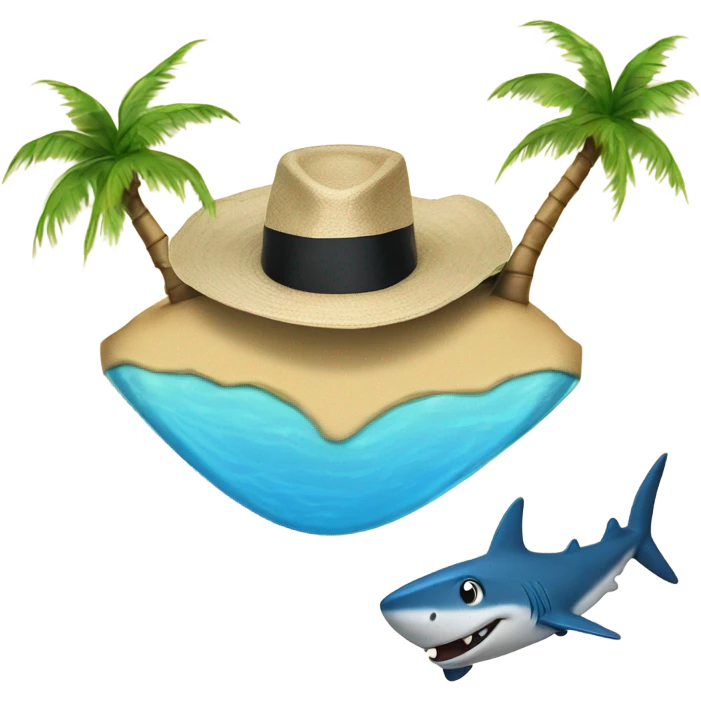 Beach with palm tree shark with tophat emoji
