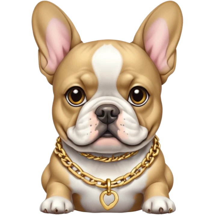 Merle gray spotted Frenchie dog wearing gold chain emoji
