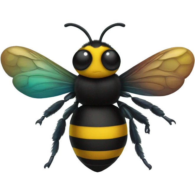 A bumblebee with the colors and tail of a peacock emoji