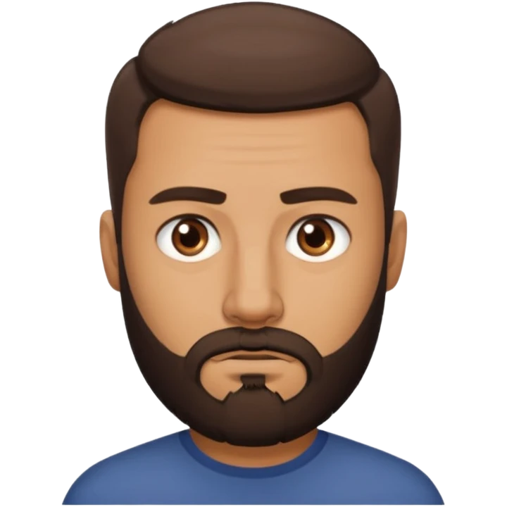 man, short hair, brown eyes, full beard, frowned eyes emoji