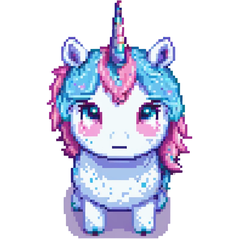 a unicorn crying, pixel art style emoji
